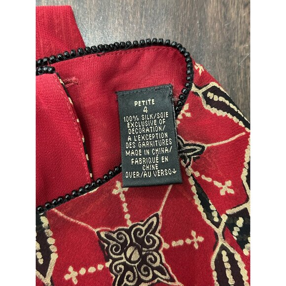 Dana Buchman Petite Silk Sleeveless Red Black Patterned Top Size 4 - Picture 6 of 10